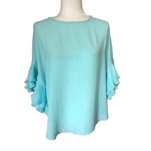 Joseph Ribkoff Aqua Ruffled Sleeve Blouse with Back Detail LN